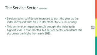 The Service Sector continued
• Service sector confidence improved to start the year, as the
index increased from 50.6 in D...