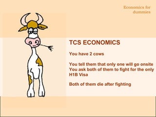 TCS ECONOMICS  You have 2 cows You tell them that only one will go onsite  You ask both of them to fight for the only H1B Visa Both of them die after fighting   