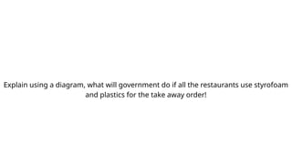 Explain using a diagram, what will government do if all the restaurants use styrofoam
and plastics for the take away order!
 