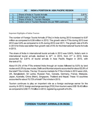 Important Highlights of Indian Tourism
 