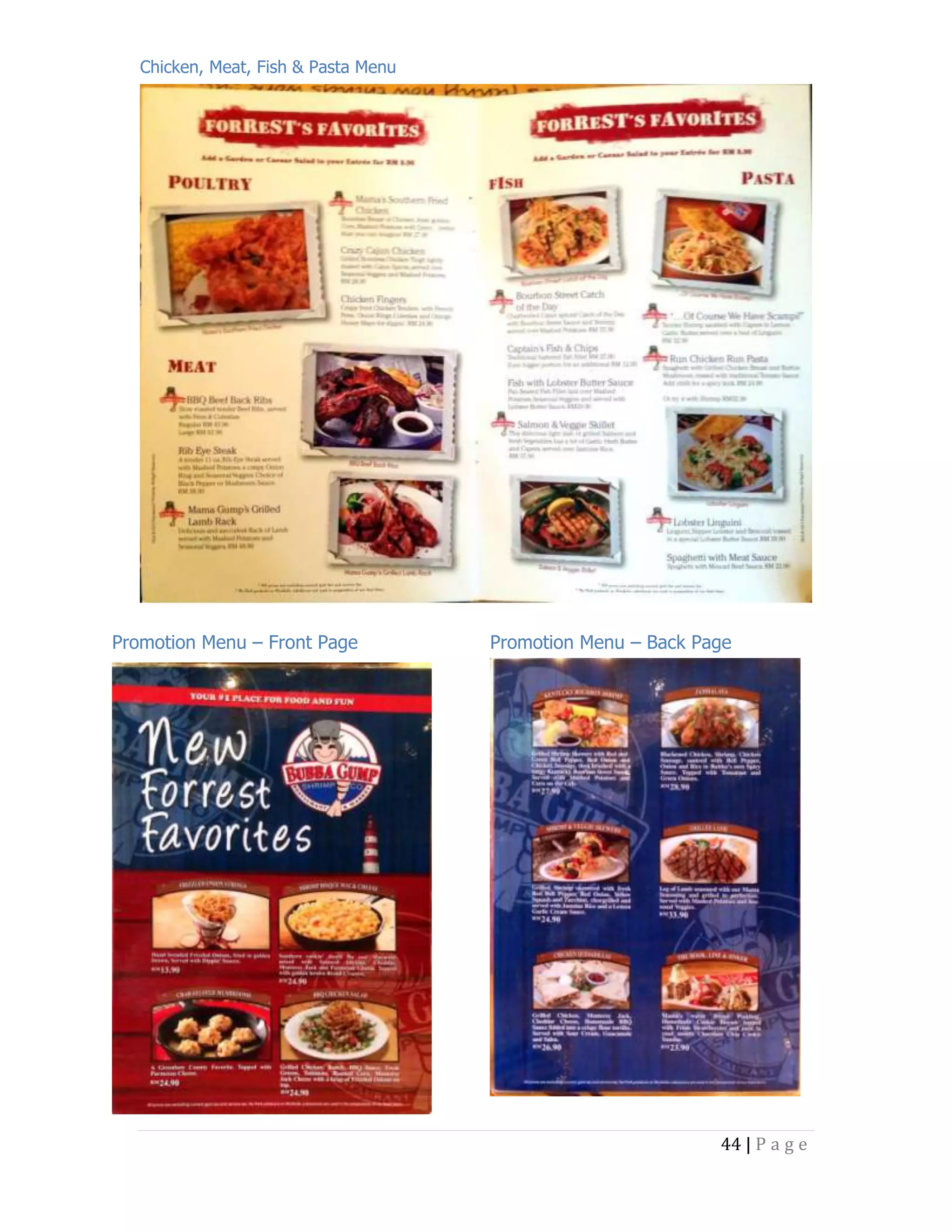 Chicken, Meat, Fish & Pasta Menu

Promotion Menu – Front Page

Promotion Menu – Back Page

44 | P a g e

 