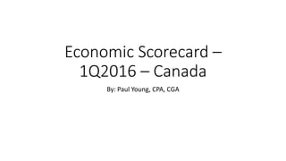 Economic Scorecard –
1Q2016 – Canada
By: Paul Young, CPA, CGA
 