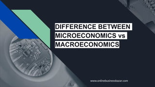 DIFFERENCE BETWEEN
MICROECONOMICS vs
MACROECONOMICS
www.onlinebusinessbazar.com
 