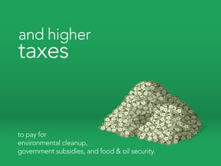 and higher
taxes


to pay for
environmental cleanup,
government subsidies, and food & oil security.
 