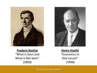 Frederic Bastiat“What is Seen and What is Not Seen” (1850)Henry Hazlitt“Economics in One Lesson” (1946)
