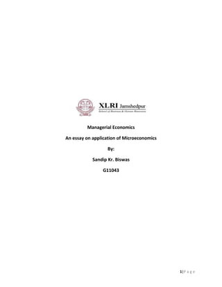 Managerial Economics<br />An essay on application of Microeconomics<br />By:<br />Sandip Kr. Biswas<br />G11043<br />The Economics of Trust<br />Adam Smith had argued that wealth was built on the division of labor. He gave the famous example of the pin factory in which one worker drew out the pin wire, another cut the wire, a third added the pin head, a fourth sharpened the pin to a point and so on. But the pin factory achieves nothing if the workers can’t trust each other, and a modern global economy relies on a division of labor and the accompanying trust that spans the continents many times.<br />Hence trust is the willingness of one party (trustor) to rely on the actions of another party (trustee).So there is a reasonable confidence of the trustor that the trustee will behave in a way beneficial to the trustor though there is a risk of harm to the trustor if the trustee will not behave accordingly.<br />Trust is like a pot of money. When we do something for other people, we put money in the pot. When they do things for us, they take money out of the pot. The problem is that when we act in an untrustworthy manner, we are fined a huge amount and we can even become bankrupt. And when trust is lost, it requires an even larger investment over a period of time to restore.<br />Individually, we have trust capital with the people around us, which determines how much they trust us and how quickly they will act to help us when we ask things of them. Companies and groups also have trust capital within them, which is the aggregate trust level of the people within the company.<br />There is also an external trust capital, which approximates to the internal levels. This is the brand value of the company, which is the aggregate of the trust placed in the company by all of its external stakeholders, including customers, shareholders and suppliers. When I buy a Santro, I trust the Hyundai brand that it will be safe.<br />The Trust Game<br />The trust game has two players - Player 1 and Player 2 - and can be used to model an interaction where individuals are relying on the trustworthiness of others. <br />2509284228718P100P1<br />27325684744900221157247108<br />17989551765300033598881738870                                            Don’t Trust P2              Trust P2<br />1077595229870P 1 Payoff =sP2 Payoff =s00P 1 Payoff =sP2 Payoff =s<br />411416522479000316801520383500357378015240P200P2<br />272796021971000465772518542000     Defect      Cooperate<br />2208530149860P 1 Payoff =0P2 Payoff =100P 1 Payoff =0P2 Payoff =14479290161290P 1 Payoff =rP2 Payoff =r00P 1 Payoff =rP2 Payoff =r<br />The Trust Game S is the reward for both players if P1 doesn't trust P2 and is more than zero but less than r (the reward for both provided they trust each other). r is in turn less than 1 which is the reward for P2 for betraying P1's trust.<br />In the gane, Player 1 decides to play first. If Player 1 doesn't trust Player 2, they both get a small reward. Player 1 has to trust Player 2 so that both of them get a bigger reward. But Player 2 will get an even bigger reward if he betrays Player 1's trust thus leaving him with nothing. The best thing for Player 2 to do under such circumstances is to take advantage of Player 1 (if he knows he will be trusted)<br />So if Player 1 and Player 2 interact only once, Player 1 should never have trusted Player 2 because he will always take advantage of this trust. Instead Player 1 should first settle and share a small reward with Player 2.<br />Conclusion<br />As per Fortune magazine “trust between managers and employees is the primary defining characteristic of the very best workplaces.”<br />Thus Trust means confidence. It can be concluded that our behaviour can inspire trust. We can, if we try, establish, grow, extend and restore trust and by increasing trust, we can speed up things and cut transaction costs. Trust is essential to prosperity, joy, happiness and professional success. Thus in the words of former US President Ronald Reagan- “Trust, but verify”<br />