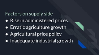 Factors on supply side
● Rise in administered prices
● Erratic agriculture growth
● Agricultural price policy
● Inadequate industrial growth
 
