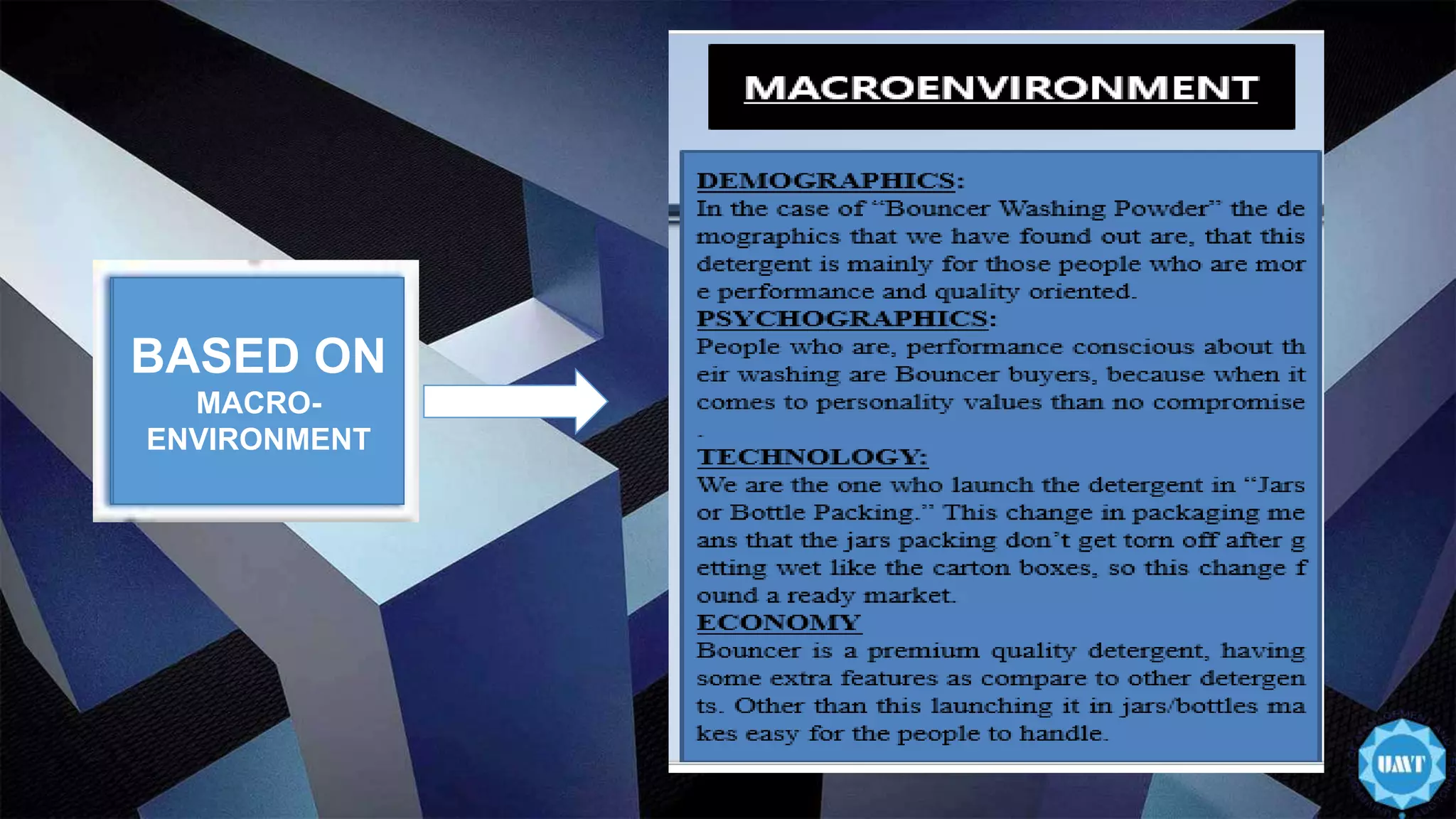 BASED ON
FACILITY
TYPES Run-of-the-river hydroelectric systems are
hydroelectric systems that harvest the
energy from flowing water to generate
electricity in the absence of a large dam
and reservoir
BASED ON
MACRO-
ENVIRONMENT
 
