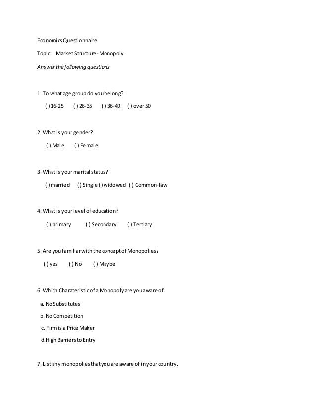 Economics Questionnaire Pdf Demand Margarine