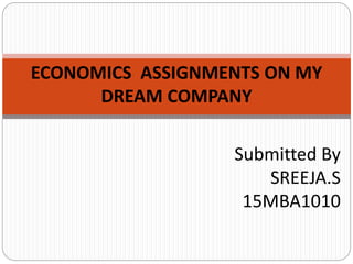 ECONOMICS ASSIGNMENTS ON MY
DREAM COMPANY
Submitted By
SREEJA.S
15MBA1010
 