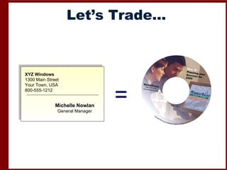 Let’s Trade… = XYZ Windows 1300 Main Street Your Town, USA 800-555-1212 Michelle Nowlan General Manager 
