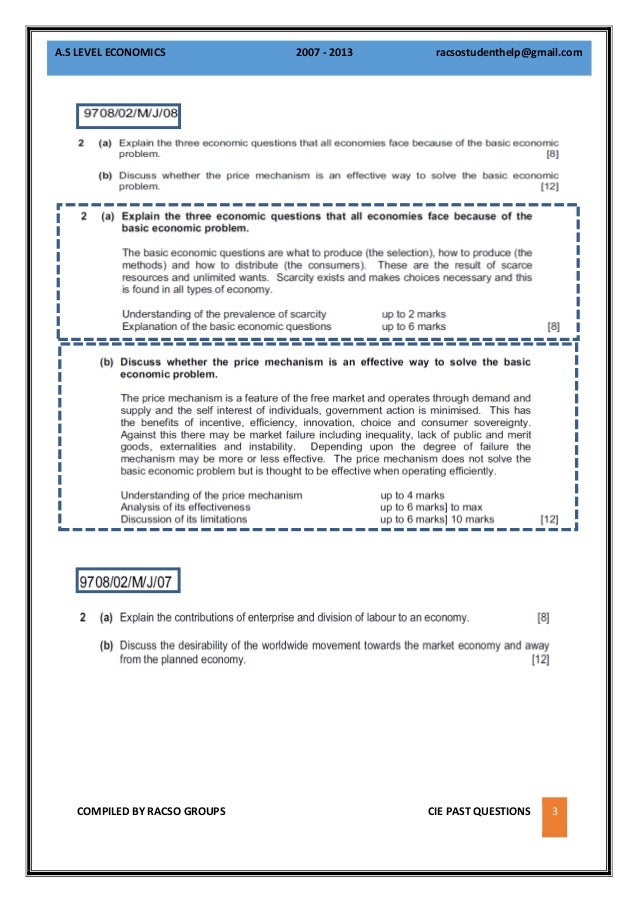 AS Level Economics Cambridge Examinations Compiled