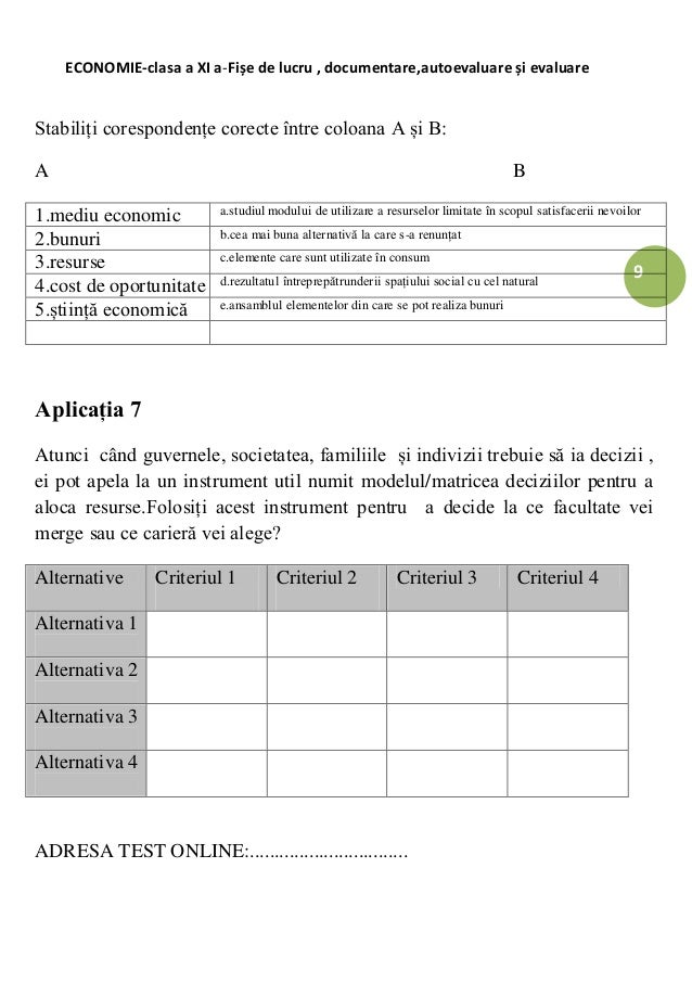 Economie Caiet De Lucru