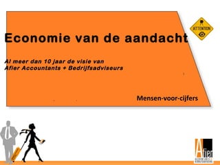 Economie van de aandacht
Al meer dan 10 jaar de visie van
Afier Accountants + Bedrijfsadviseurs
Mensen-voor-cijfers
 