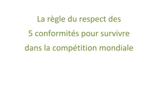 La règle du respect des
5 conformités pour survivre
dans la compétition mondiale
 
