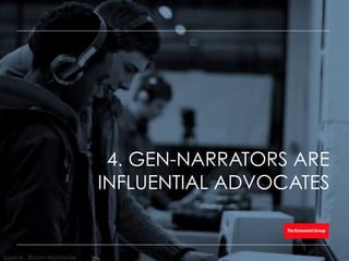 4. GEN-NARRATORS ARE
INFLUENTIAL ADVOCATES
Source: Bloom Worldwide
 