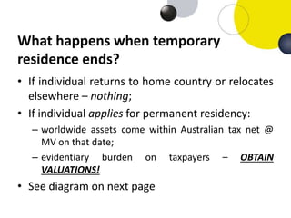 What happens when temporary
residence ends?
• If individual returns to home country or relocates
elsewhere – nothing;
• If...