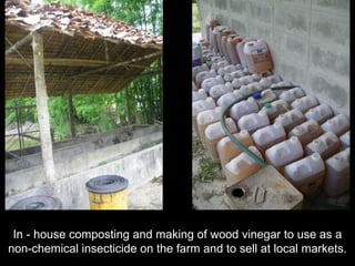 In - house composting and making of wood vinegar to use as a non-chemical insecticide on the farm and to sell at local markets. 