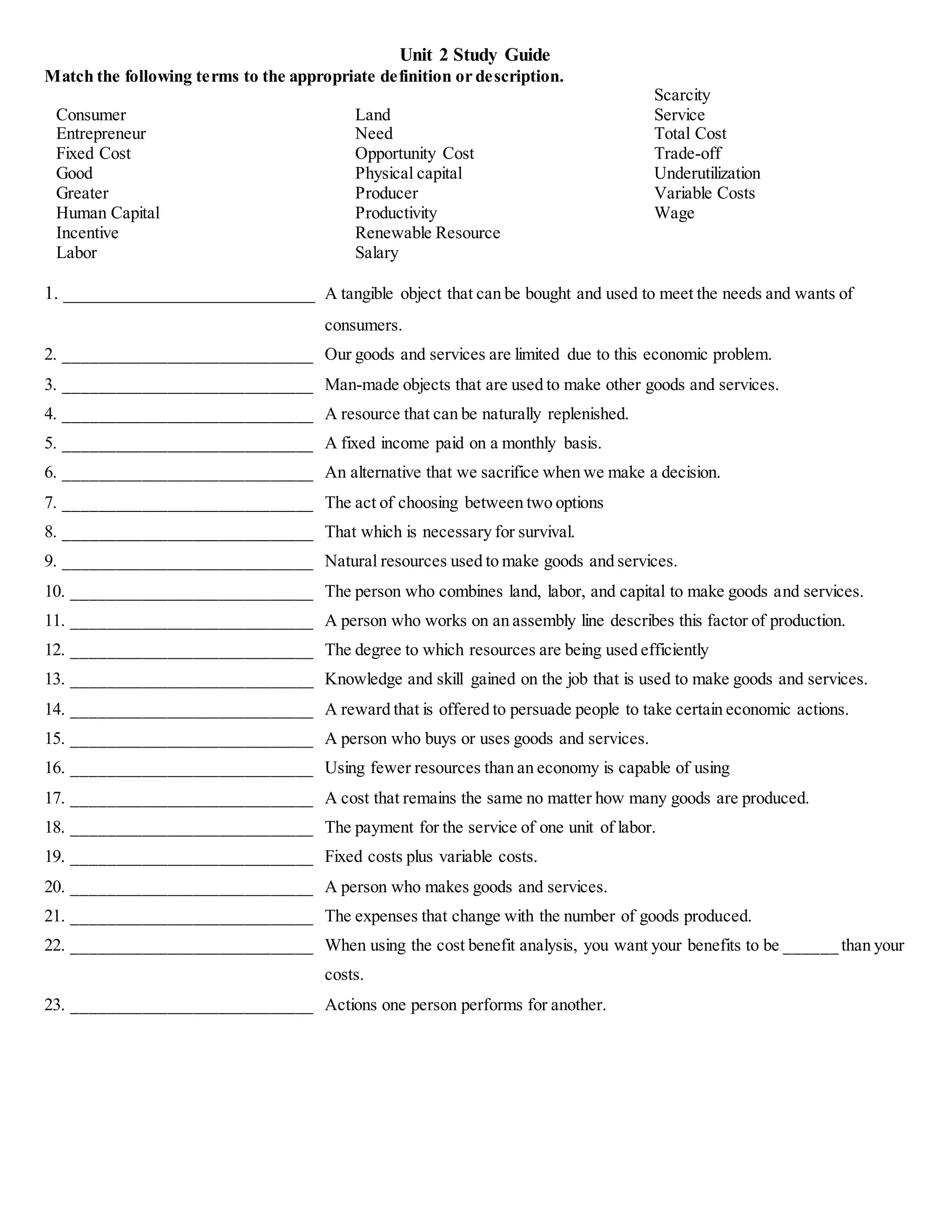 Econ study guide fill in blank | DOCX
