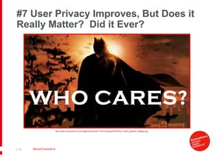 #7 User Privacy Improves, But Does it
Really Matter? Did it Ever?

http://www.craveonline.com/images/stories/2011/2012/Aug...