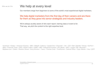 Econsultancy: What we’re about
A guide for all of us 25
We help at every levelWho we do it for
Our members range from begi...