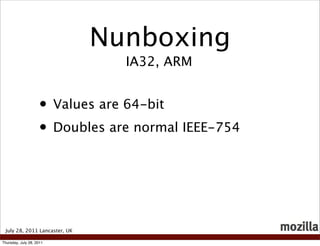 Nunboxing
                                 IA32, ARM


                    • Values are 64-bit
                    • Doubl...