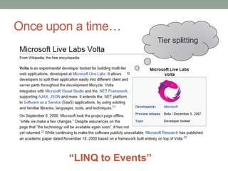 Once upon a time…<br />Tier splitting<br />“LINQ to Events”<br />