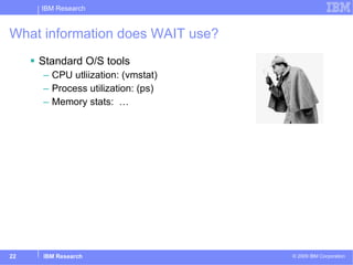 What information does WAIT use? Standard O/S tools CPU utliization: (vmstat) Process utilization: (ps) Memory stats:  … 