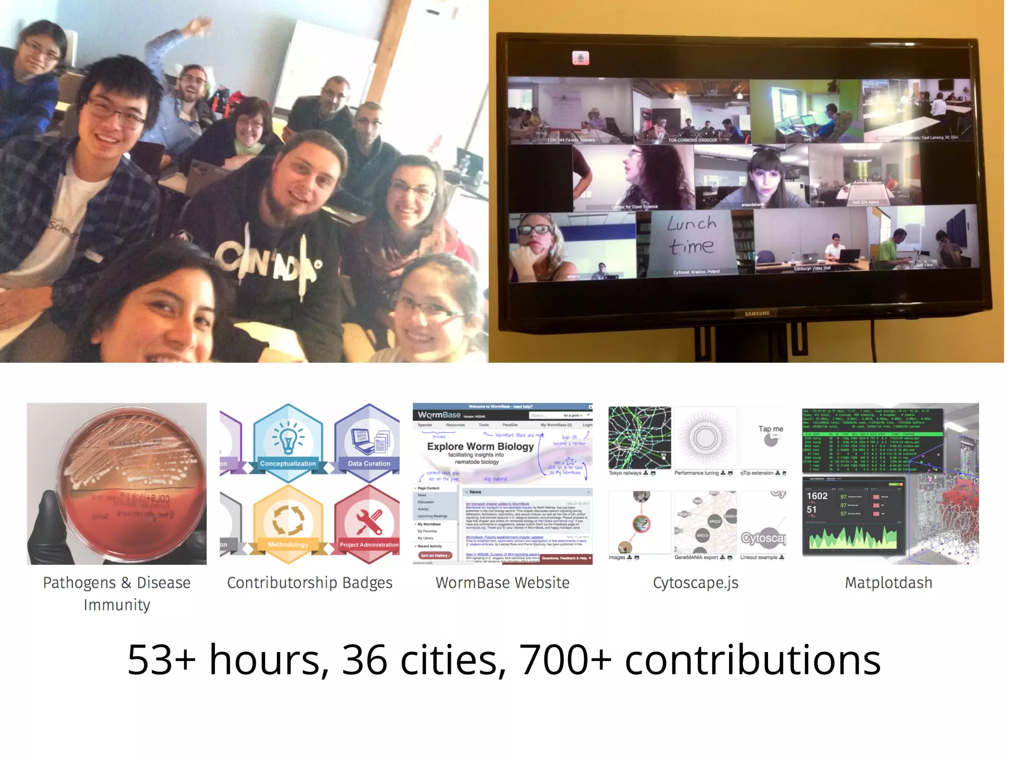 53+ hours, 36 cities, 700+ contributions
 