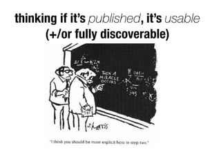 thinking if it’s published, it’s usable
(+/or fully discoverable)
 