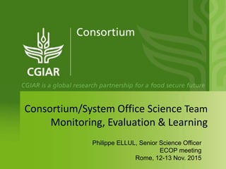 Philippe ELLUL, Senior Science Officer
ECOP meeting
Rome, 12-13 Nov. 2015
Consortium/System Office Science Team
Monitoring, Evaluation & Learning
 