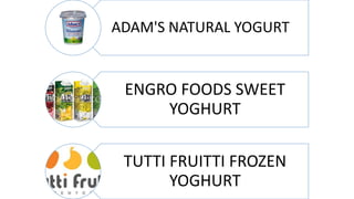 ADAM'S NATURAL YOGURT
ENGRO FOODS SWEET
YOGHURT
TUTTI FRUITTI FROZEN
YOGHURT
 