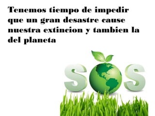 Tenemos tiempo de impedir
que un gran desastre cause
nuestra extincion y tambien la
del planeta