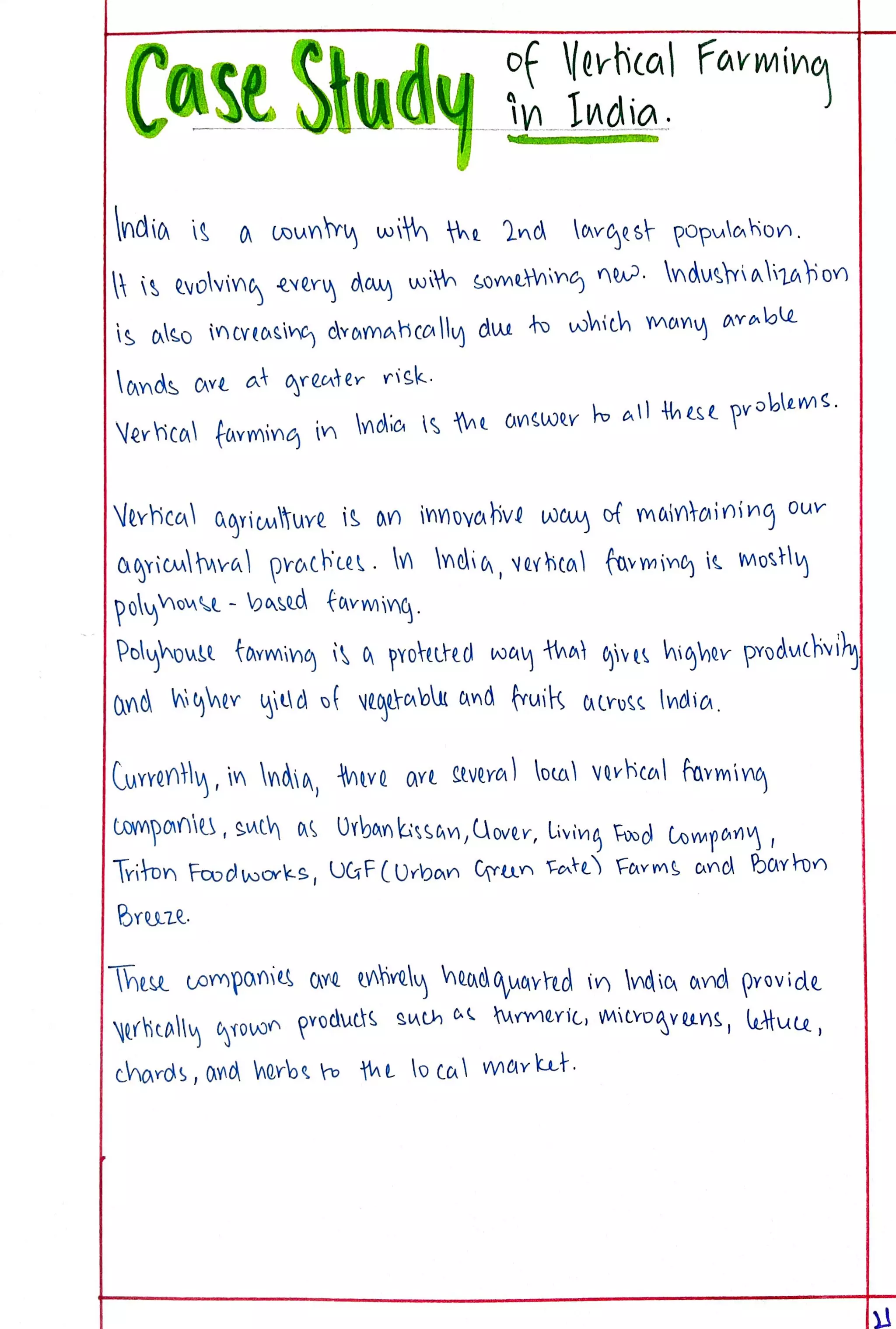 Eco Project class 12 on Vertical Farming.
