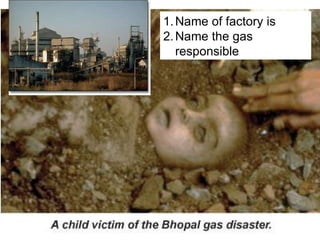 Name of factory is  Name the gas responsible 