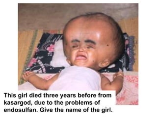 This girl died three years before from kasargod, due to the problems of endosulfan. Give the name of the girl. 