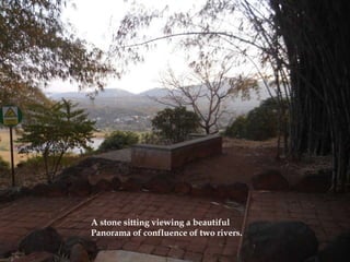 A stone sitting viewing a beautiful
Panorama of confluence of two rivers.
 