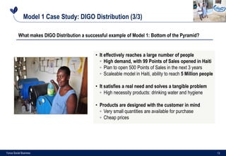 13Yunus Social Business
Model 1 Case Study: DIGO Distribution (3/3)
• It effectively reaches a large number of people
◦ Hi...