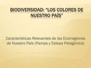 BIODIVERSIDAD: “LOS COLORES DE
NUESTRO PAÍS”
Características Relevantes de las Ecorregiones
de Nuestro País (Pampa y Estepa Patagónica)
 