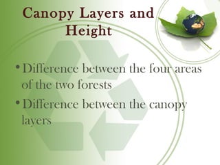 Canopy Layers and
      Height

•Difference between the four areas
 of the two forests
•Difference between the canopy
 layers
 