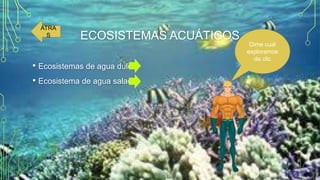 ATRA
S

ECOSISTEMAS ACUÁTICOS

• Ecosistemas de agua dulce.
• Ecosistema de agua salada.

Dime cual
exploramos
da clic

 