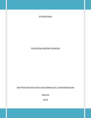 ECOSISTEMAS
VALENTINA MEDINA PEDROZA
INSTITUCION EDUCATIVA EXALUMNAS DE LA PRESENTACION
IBAGUE
2018
 