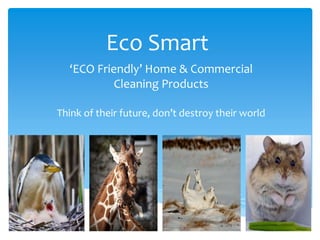 Eco Smart
  ‘ECO Friendly’ Home & Commercial
           Cleaning Products

Think of their future, don’t destroy their world
 