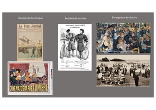 Modernité technique
Biarritz en 1900
Renoir Bal au moulin de la Galette, 1876
Modernité sociale Emergence des loisirs
 