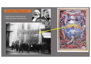 Des luttes à la révolution sociale ?
Marx et Engels
• 1864 Première Internationale.
• 1889 Deuxième Internationale
 
