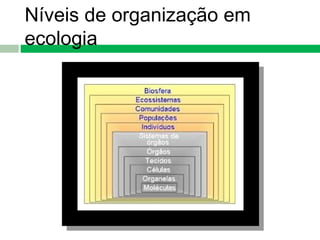 Níveis de organização em
ecologia
 