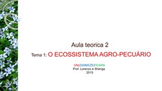 Aula teorica 2
Tema 1: O ECOSSISTEMA AGRO-PECUÁRIO
UNIZAMBEZE/FEARN
Prof. Lorenzo e Shenga
2015
 