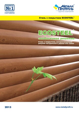 www.metallprofil.ru2013
Ecosteel
®
экоЛогичное решение
Сталь с покрытием, воспроизводящим
рисунок натурального дерева или камня
Сталь с покрытием Ecosteel
®
 
