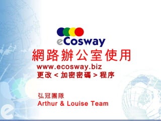 網路辦公室使用 弘冠團隊 Arthur & Louise Team www.ecosway.biz 更改 < 加密密碼 > 程序 