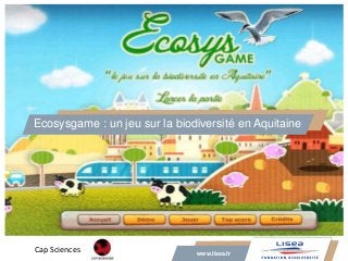 www.lisea.fr
Ecosysgame : un jeu sur la biodiversité en Aquitaine
www.lisea.fr
Cap Sciences
 